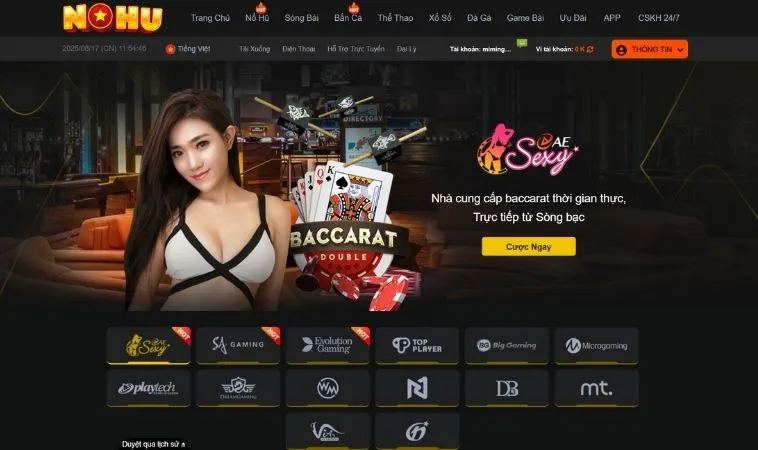 Sảnh Casino Online Nohu90 hợp tác với nhiều nhà cung cấp hàng đầu